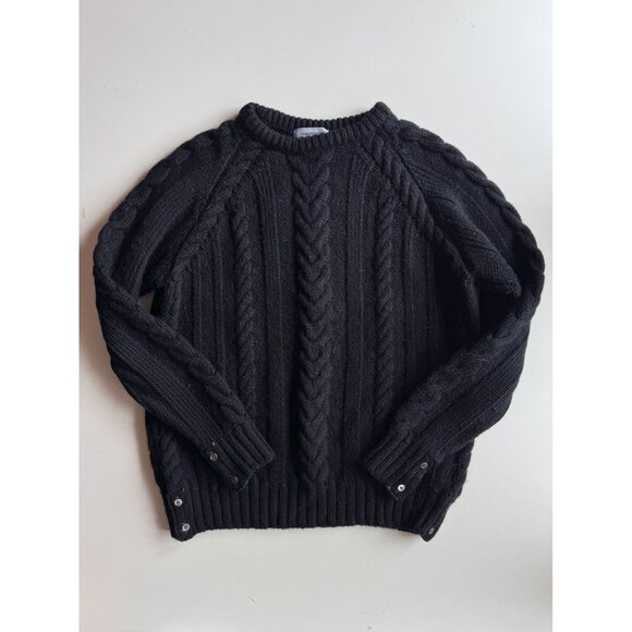THOM BROWNE Navy Aran Merino Wool Cable Knit Crew Neck Pullover Sweater, Size 5 - Picture 2 of 16